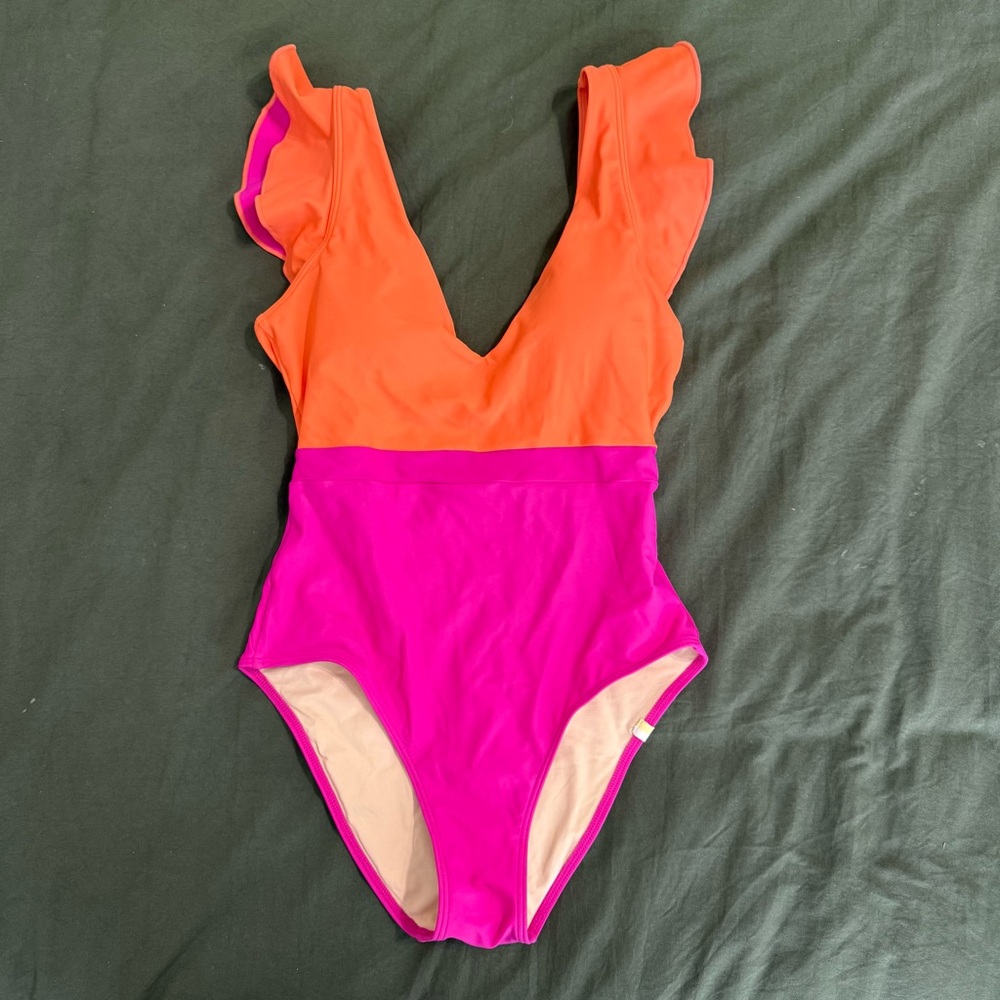 Summersalt Ruffle Backflip one piece - Hibiscus & Tangerine, 2